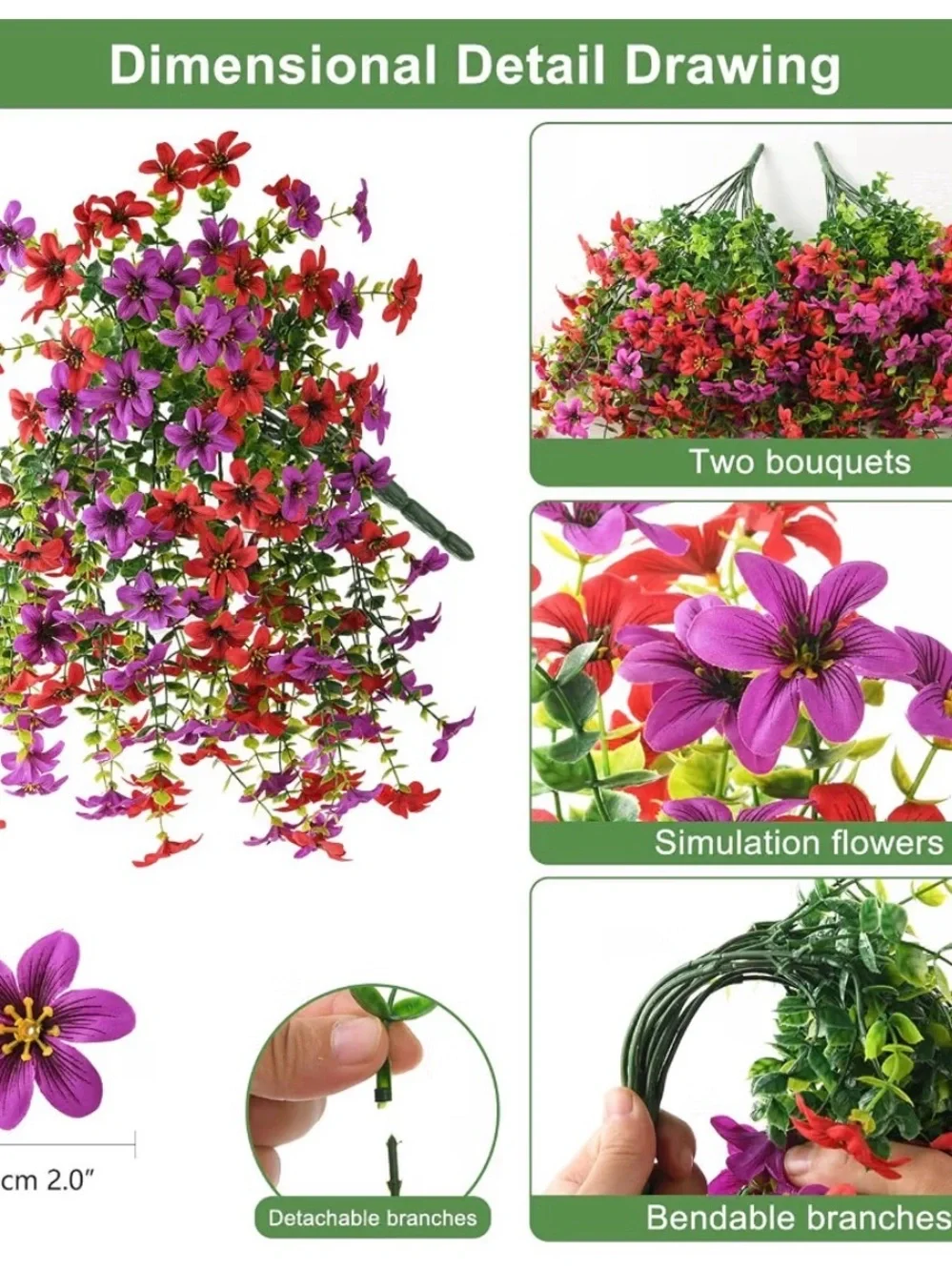 Artificial Flowers for Outdoor Faux Hanging Plants Spring Outside Decor (2sets)